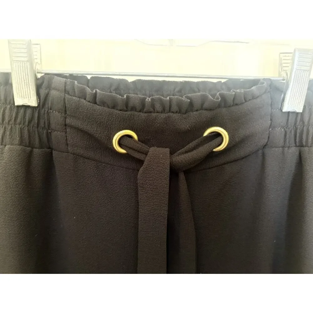 Michael Kors Cropped Wide-Leg Paper Bag Trousers Black Medium Tie Belt